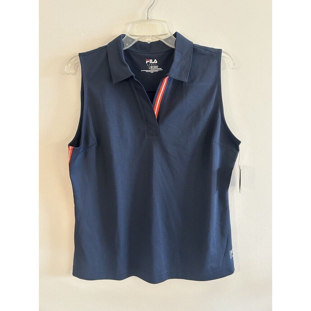 NEW! Fila SPORT Golf navy blue performance/Active polo collared slvless Size L